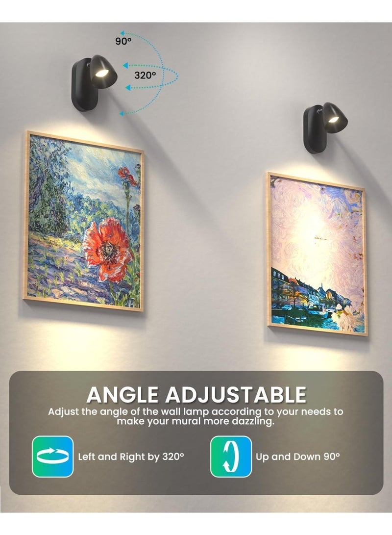 لياوسيسي مصباح جداري مغناطيسي قابل لإعادة الشحن LED للقراءة مع تركيب على الجدار، ضوء للمكياج قابل للدوران، 3 ألوان قابلة للتعتيم، ضوء داخلي يعمل بالبطارية، إضاءة تسليط لاسلكية مع مؤقت لغرفة النوم بجانب السرير، غرفة المعيشة، النباتات والأعمال الفنية - اللون الأسود - Image 4